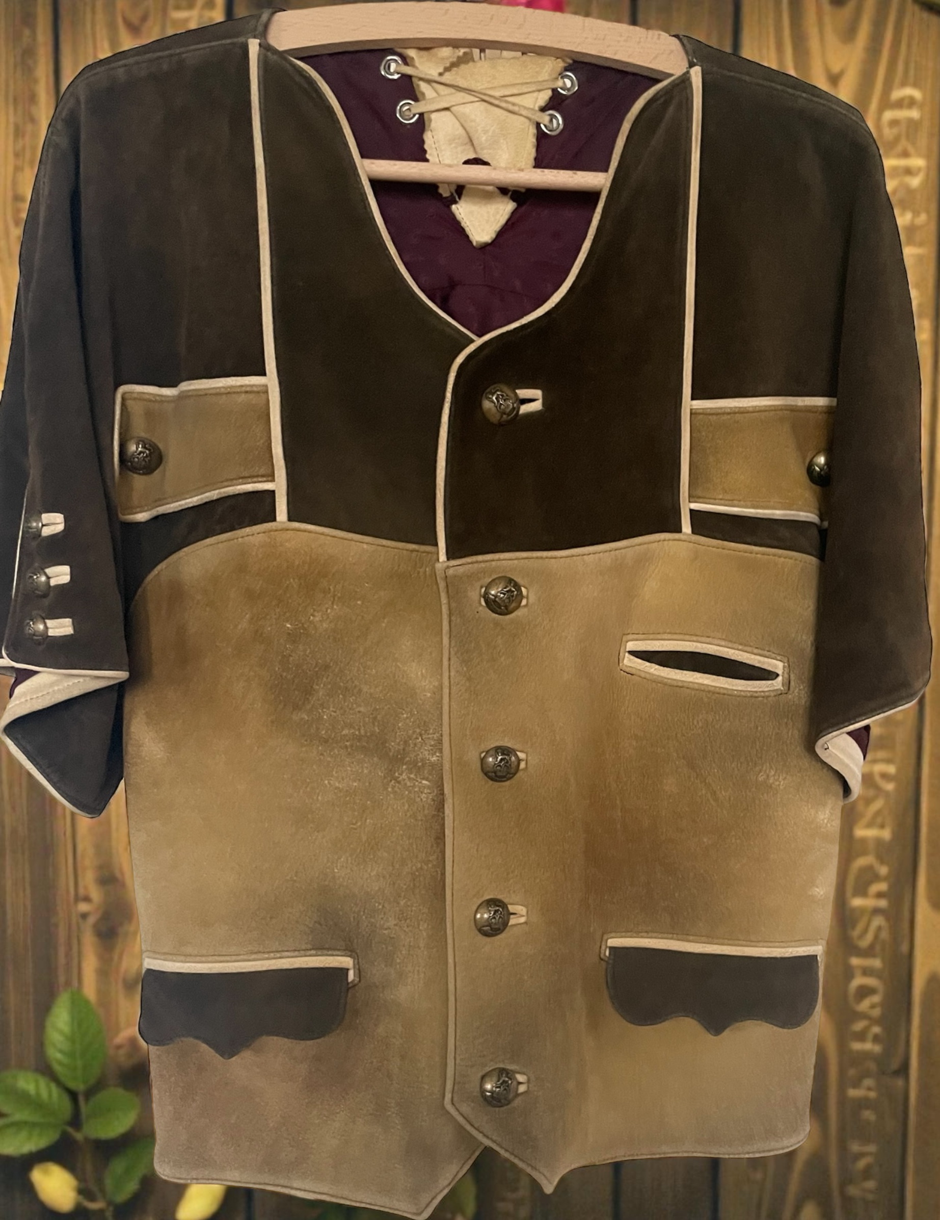 Pánská kožená myslivecká dirndl selská vesta vel. L