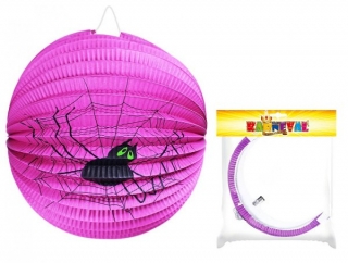 Lampion Halloween kulatý fialový - pavouk 25cm