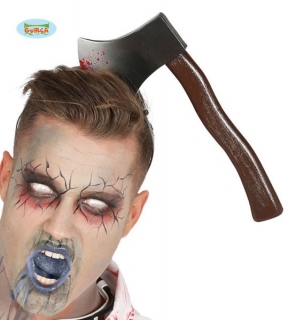 karnevalový doplněk Sekera v hlavě na sponě