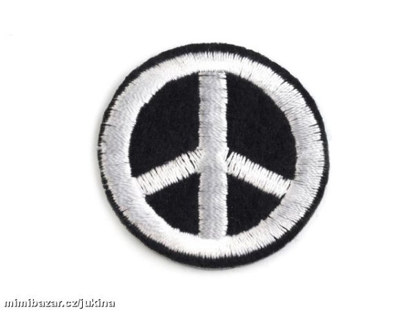 Nažehlovačka vyšívaná peace 3,5 cm průměr