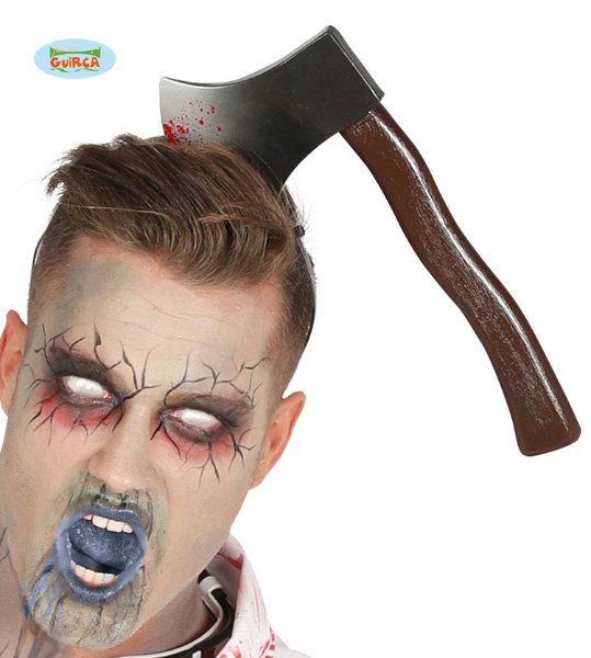 karnevalový doplněk Sekera v hlavě na sponě