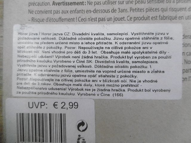 KARNEVALOVÝ DOPLNĚK nalepovací jizva HALLOWEEN